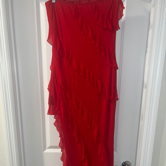 Bandeau Ruffle Detail Maxi Dress in Red - Picture 9 of 9